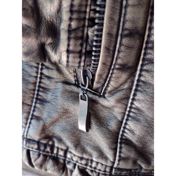 Outerwear by Lisa Jacket Gold Metallic W Black Distressed Finish Vegan Leather - Picture 6 of 14